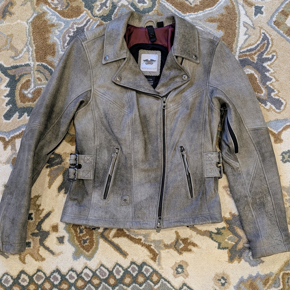 Harley-Davidson Women's Gray Leather Motorcycle Jacket